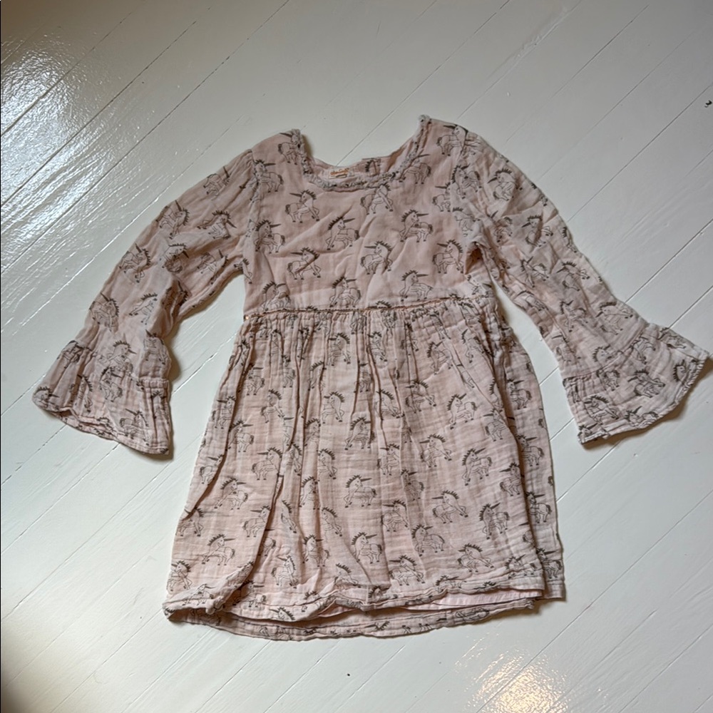 Cotton Gauze dusty Pink Unicorn Print Kids Dress